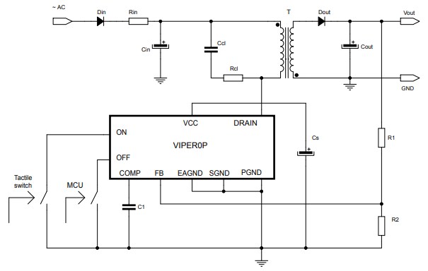 Application Circuit Diagram - STMicroelectronics VIPer0P Zero-Power Offline High Voltage Converters
